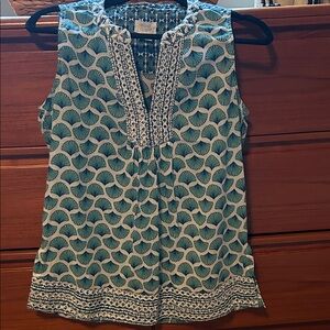 Sigrid Olsen Teal and White Sleeveless Printed Tank